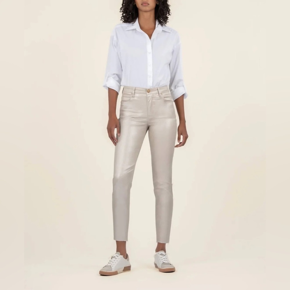KUT FROM THE KLOTH charlie high rise fab ab skinny jeans metallic rose gold